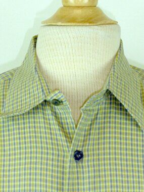 Gene Meyer Italy blue green check woven shirt L